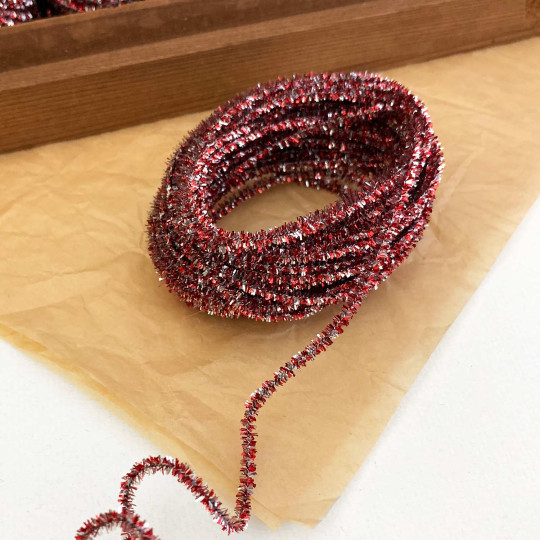 Mini Candy Cane Metallic Wired Tinsel Cord in Red + Silver ~ 1/8" wide ~ 10 meter length